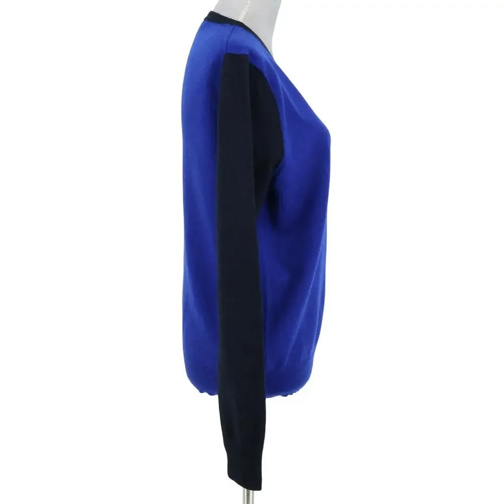 Express Sweater Womens Medium Blue Black Extra Fine Merino Wool Pullover
